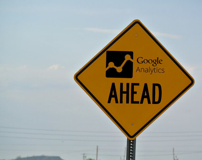 Photo of orange "construction style" road sign reading "Google Analytics Ahead"