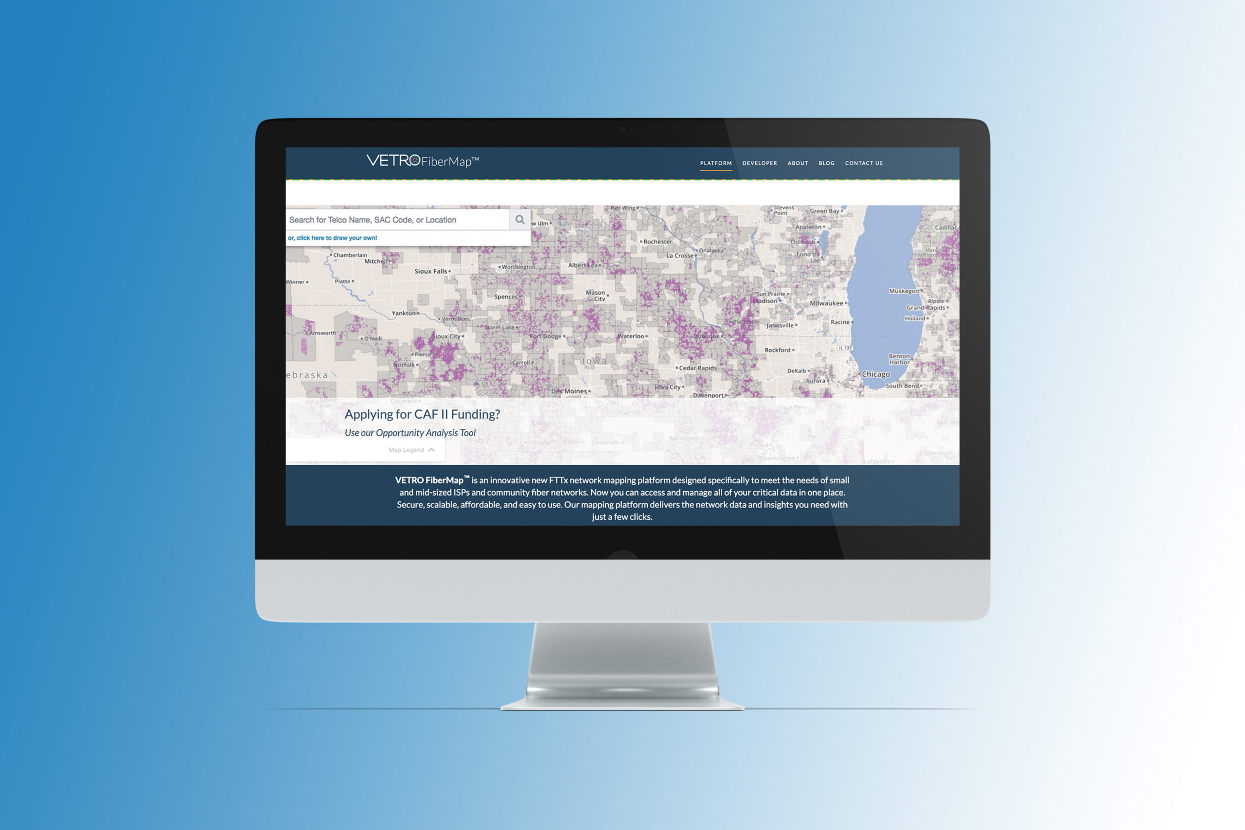 VETRO Fibermap homepage before redesign on a desktop