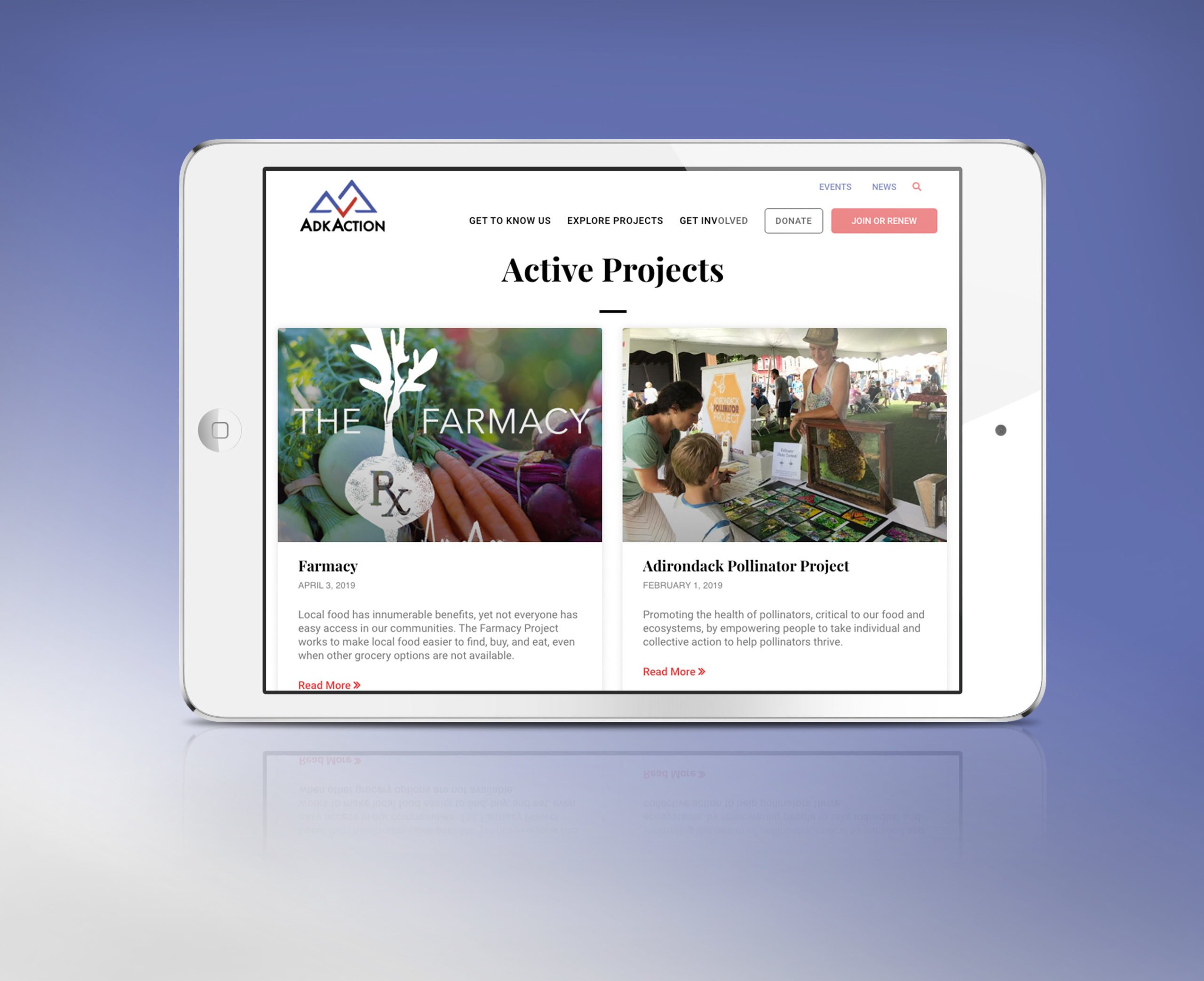 adk action on an ipad - active projects page