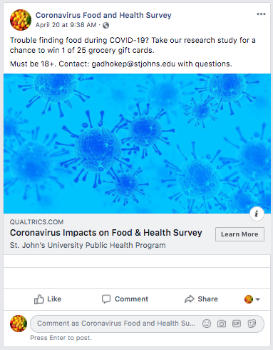 coronacirus food survey ad for saint john's hospital