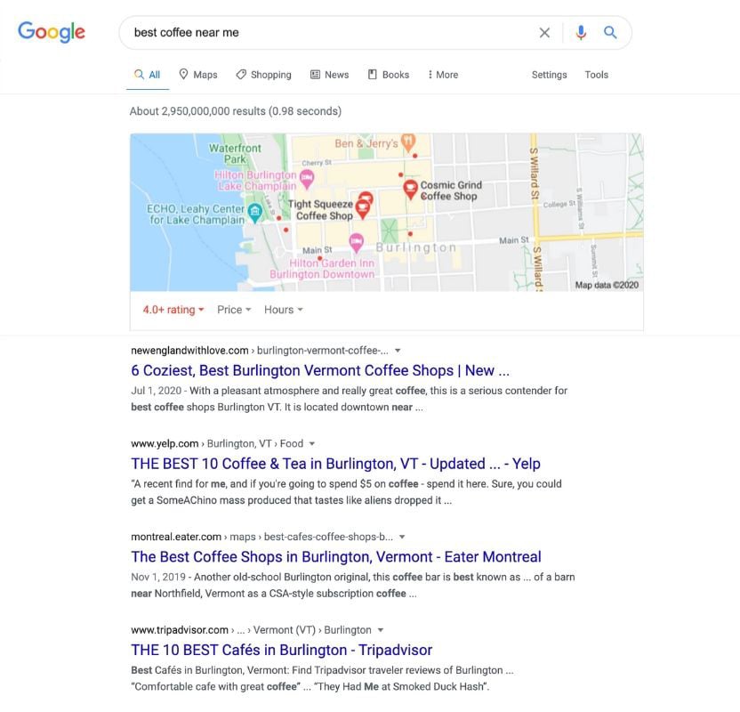 Best coffee near me Google search results