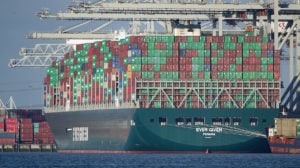 The Evergreen container ship being loaded at port
