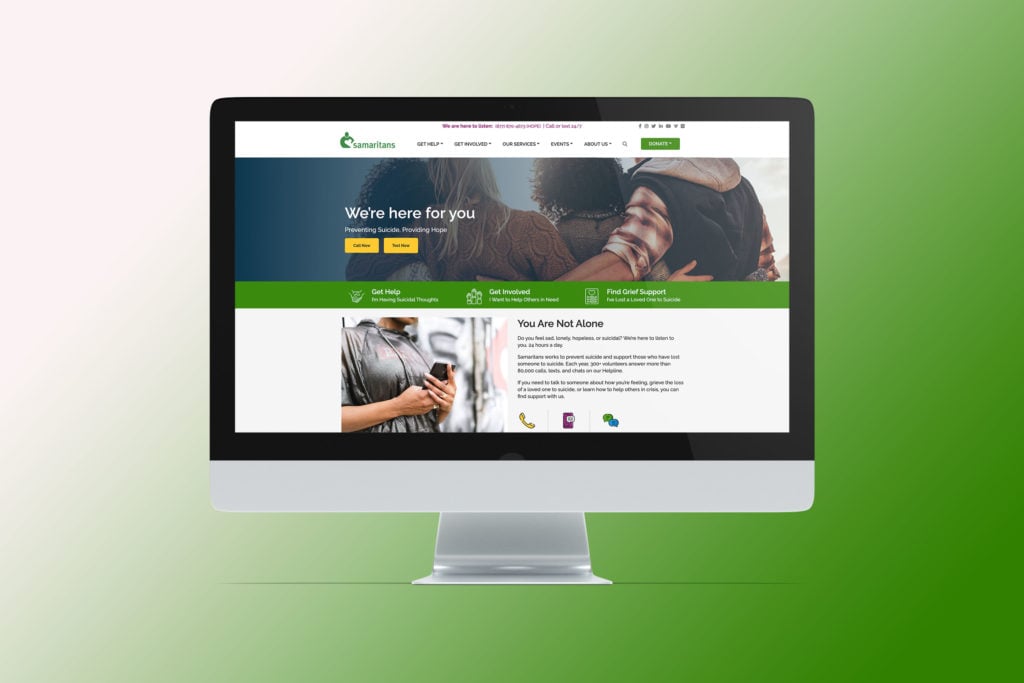 desktop view of the new samaritans website