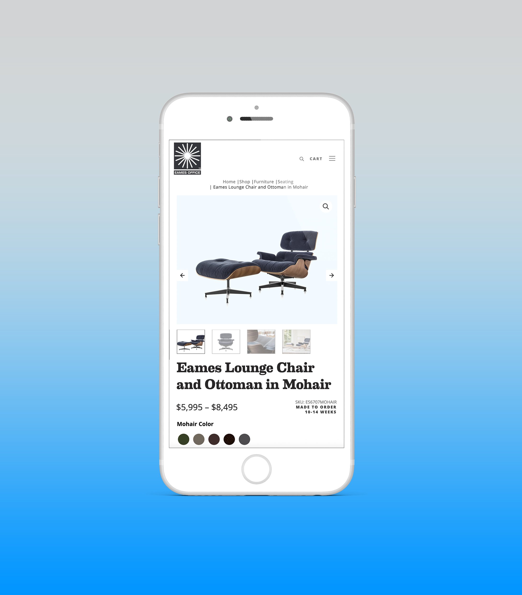 Emaes office chair product page on iPhone