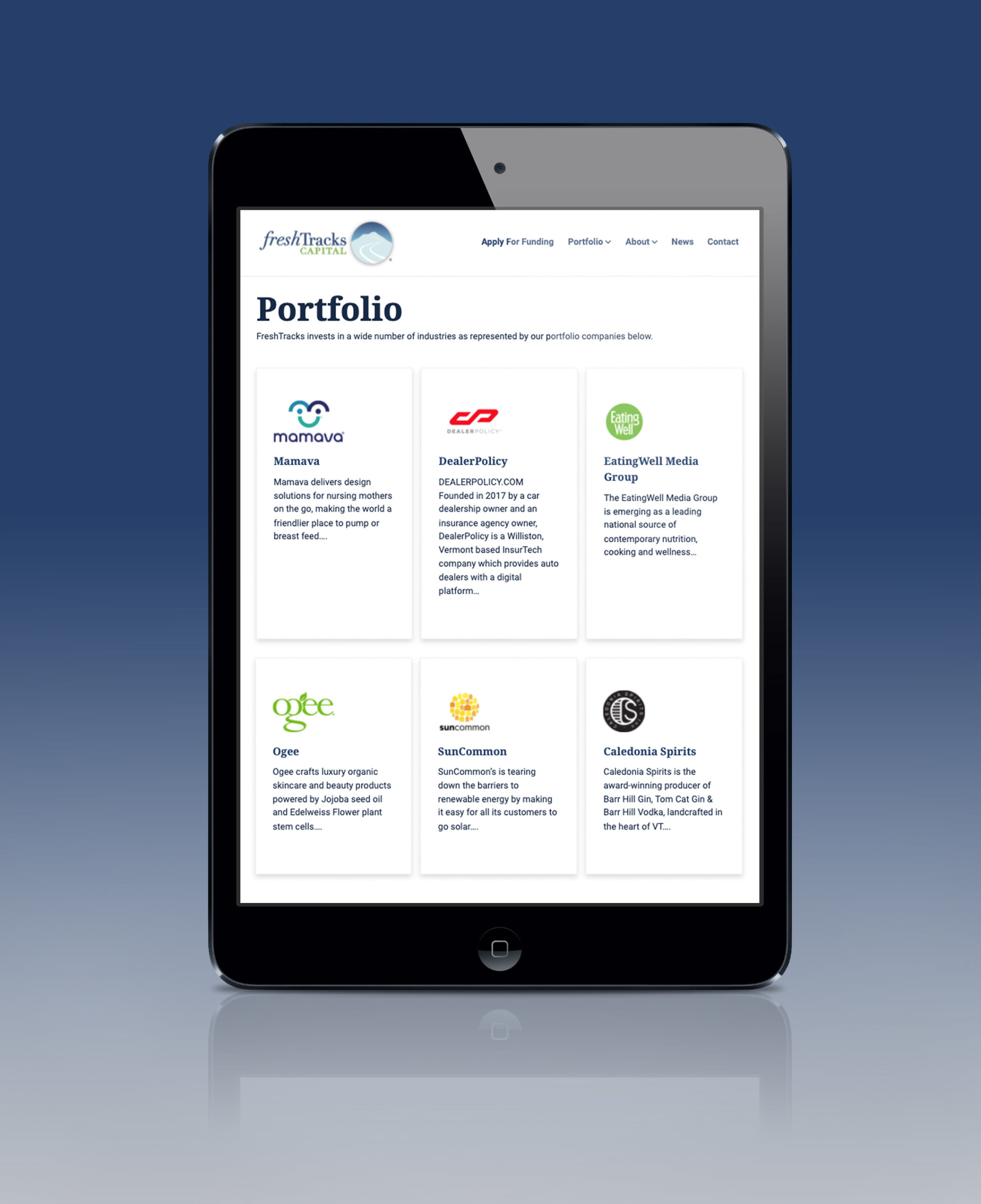 New FreshTracks Capital Portfolio Page on iPad