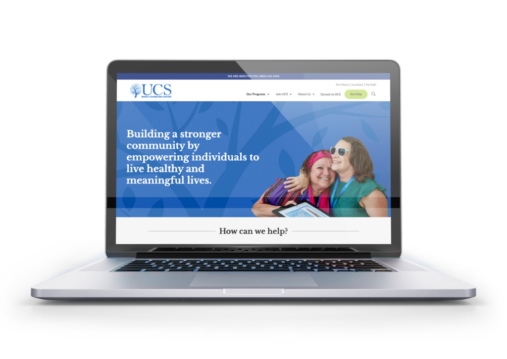 United Counseling Service homepage on laptop