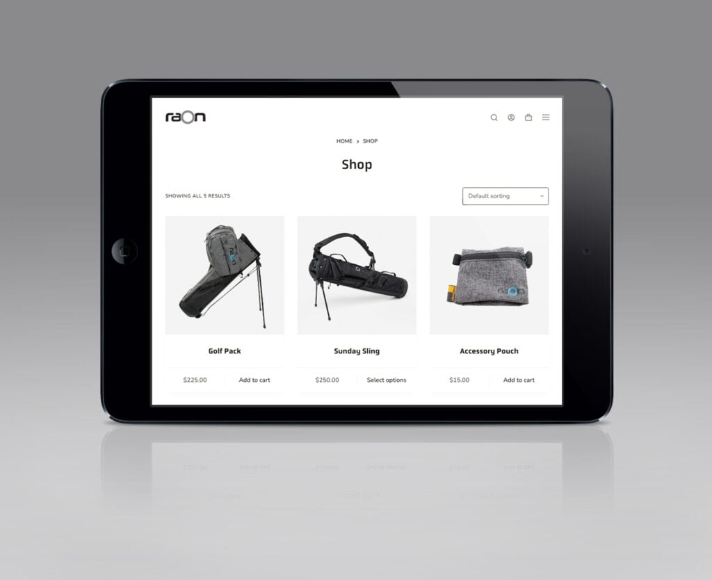 Tablet showing the shop page of Raon Golf