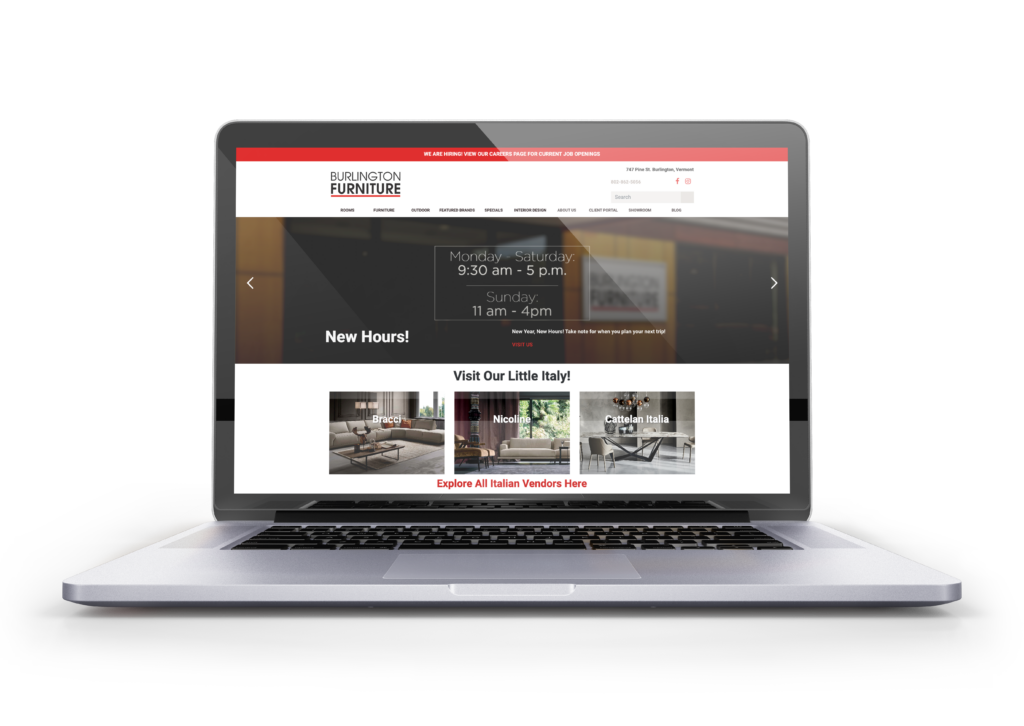 Burlington Furniture homepage on laptop