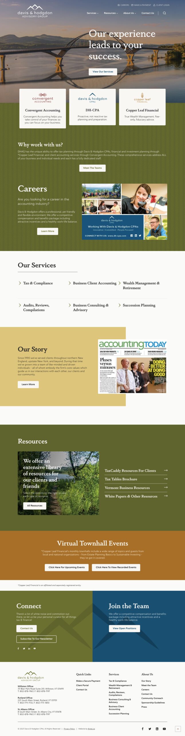 Screenshot of Davis & Hodgdon Advisory Group's new website homepage
