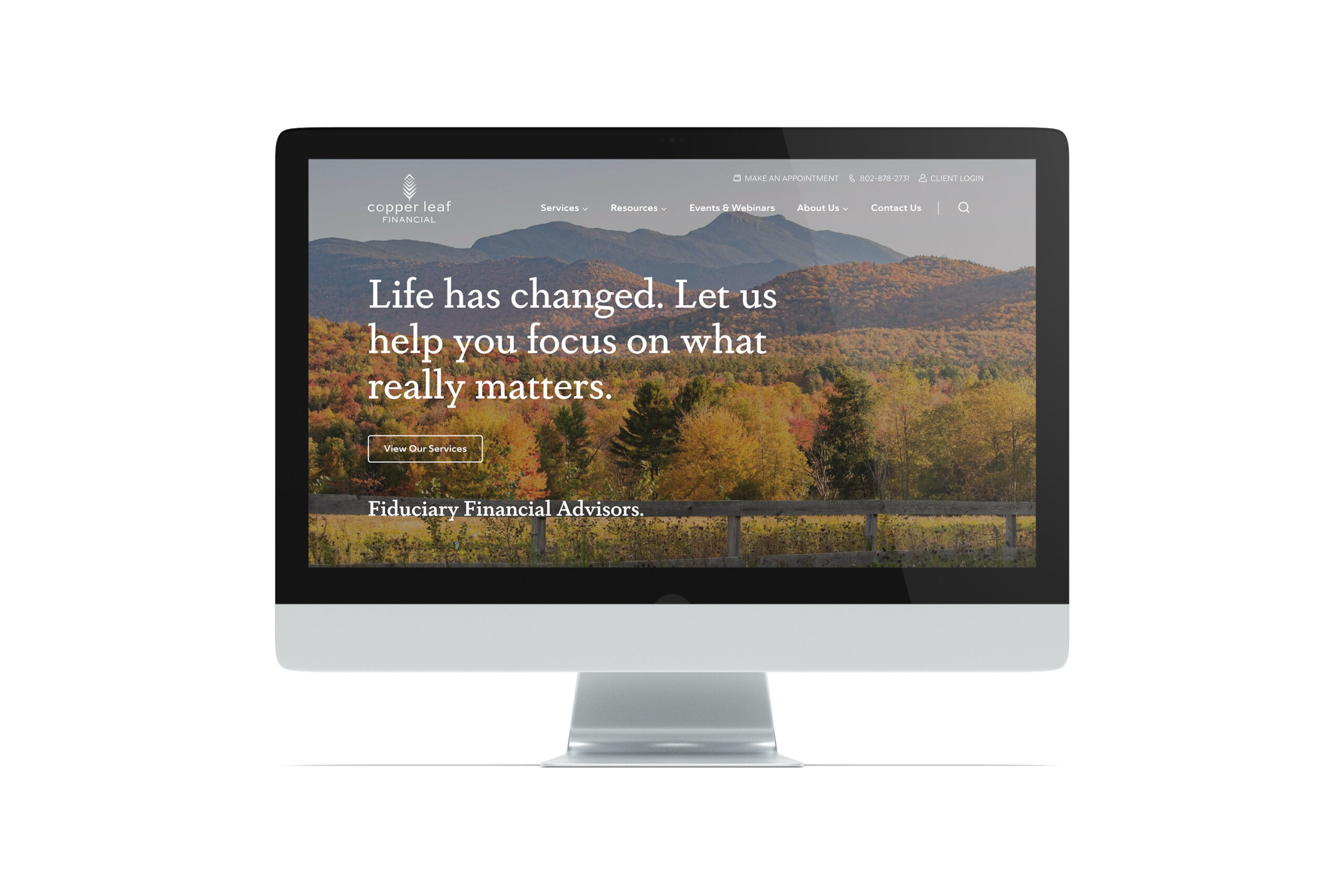 The new Copper Leaf Financial website homepage on a desktop computer