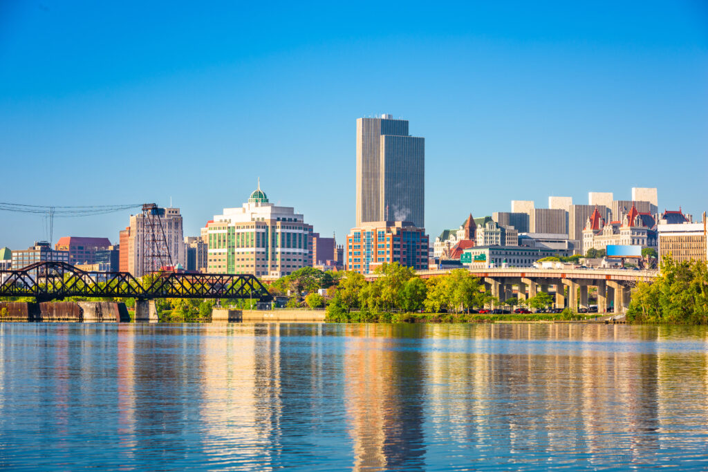 The Albany, New York skyline as seen from across the Hudson River