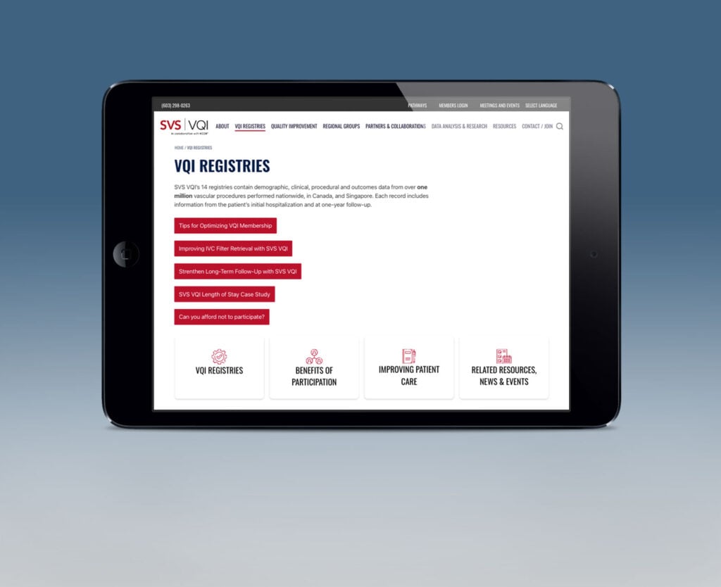 The VQI's Registries page on a horizontal iPad