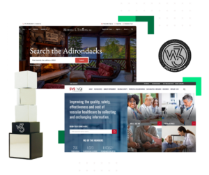 The 2023 w3 Awards Silver trophy and logo next to screenshots of Bytes.co's winning websites for Merrill L. Thomas and Vascular Quality Initiative (VQI)