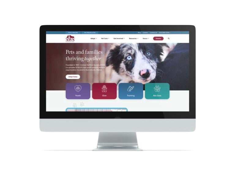 Animal Welfare Society website homepage on a desktop computer