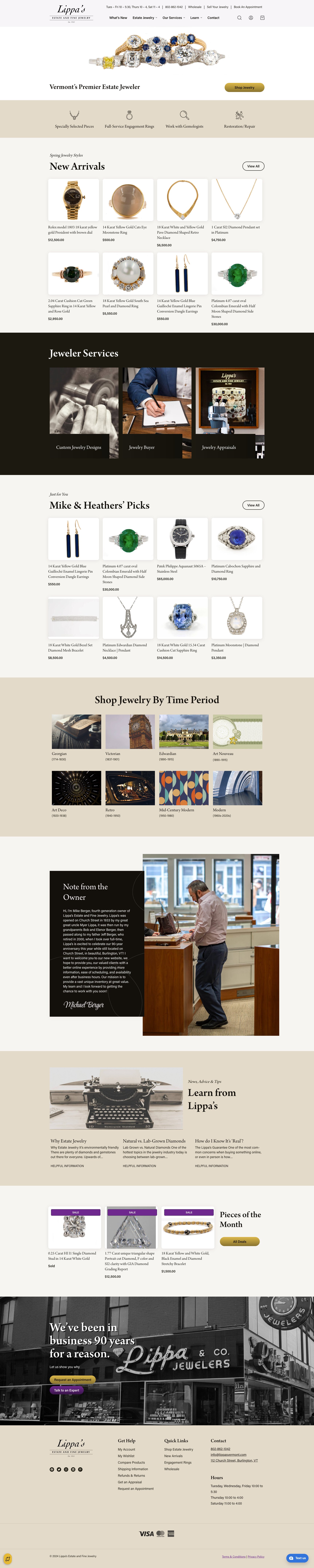 Screenshot of the new Lippa's Estate and Fine Jewelry website homepage