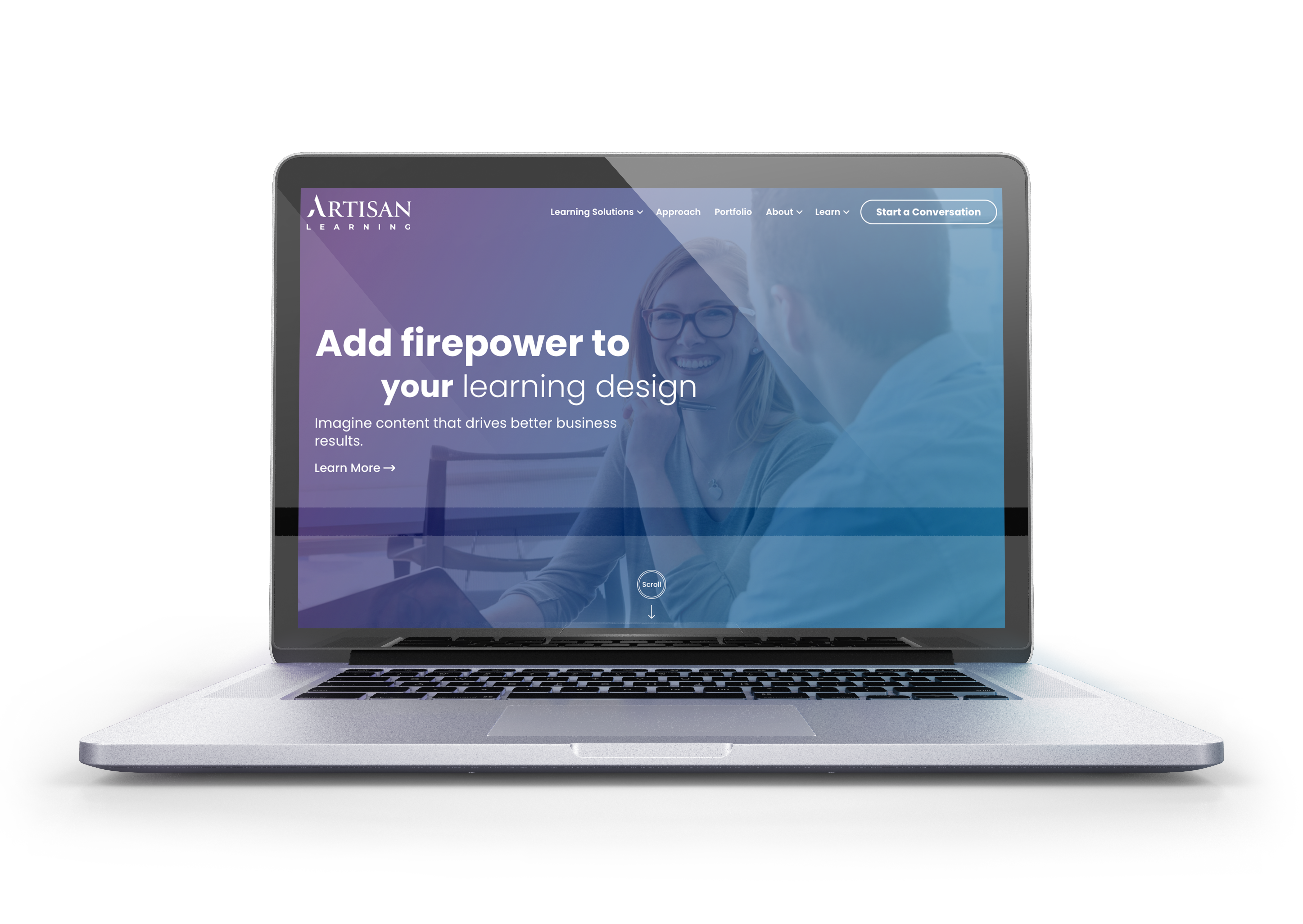 The new Artisan Learning homepage on a laptop