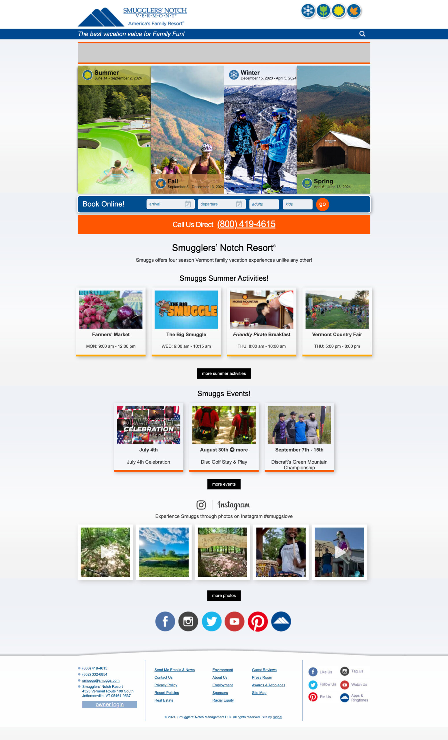 Screenshot of the old Smugglers' Notch Resort homepage