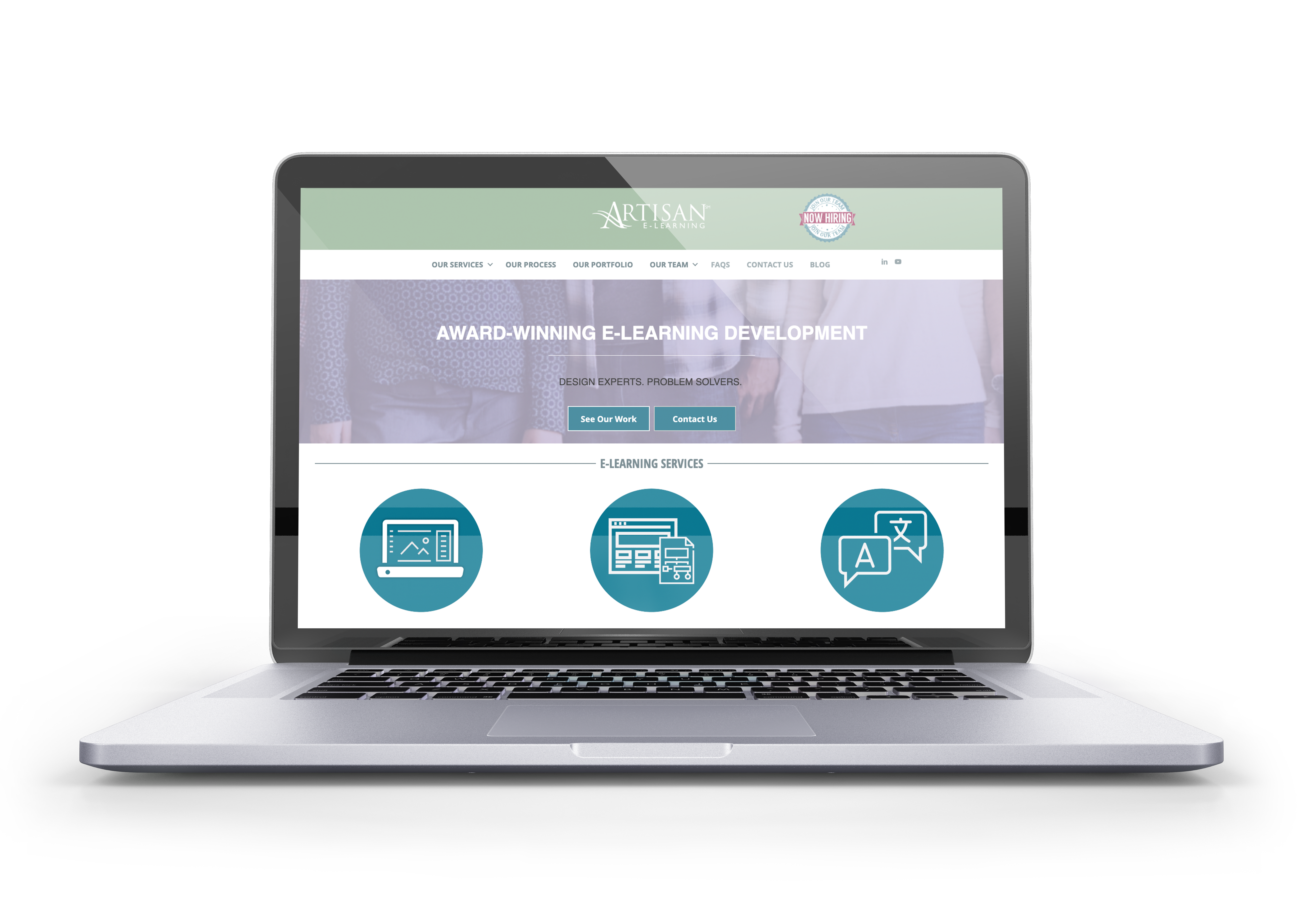 Artisan Learning's old homepage on a laptop