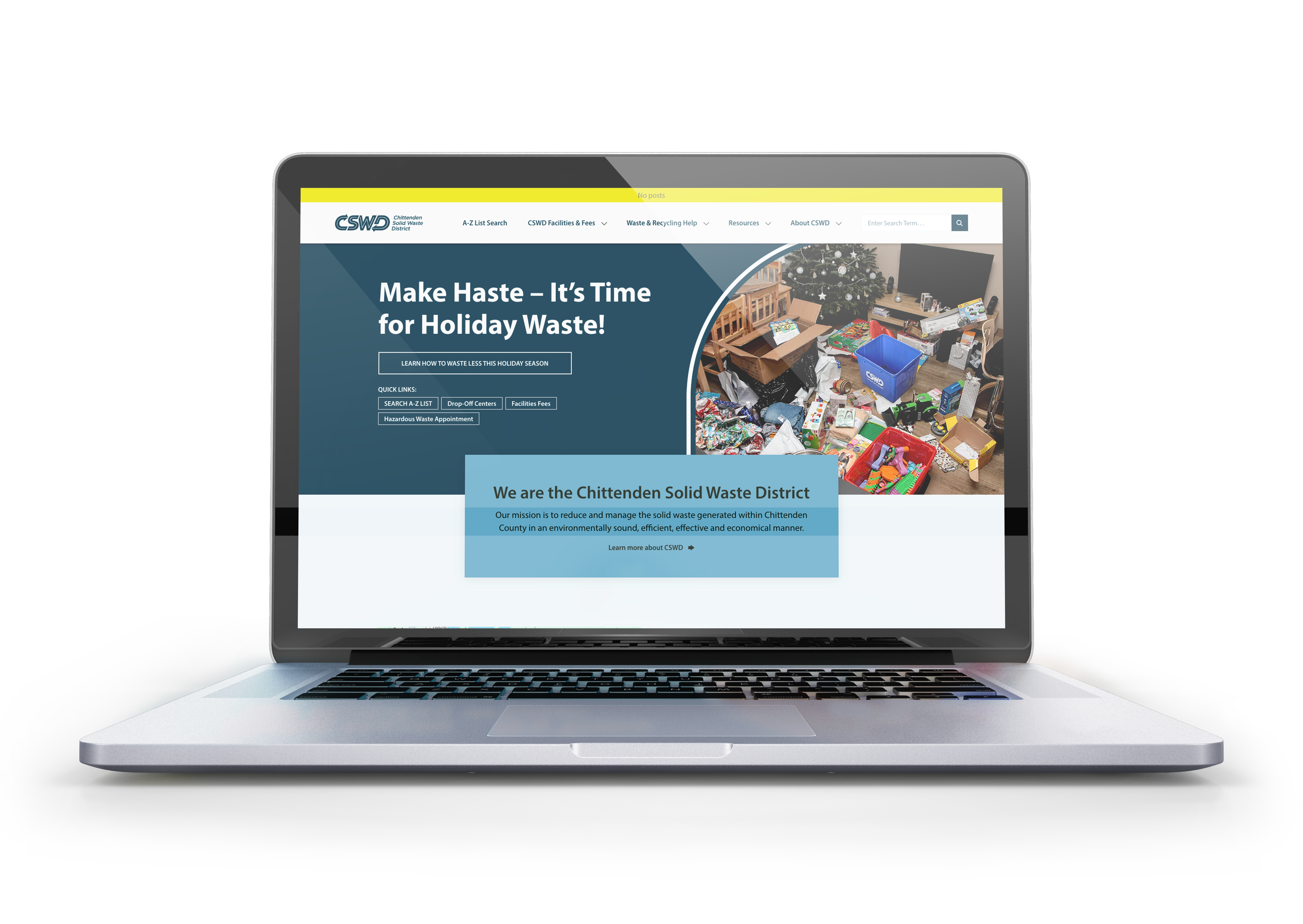 The new CSWD homepage on a laptop