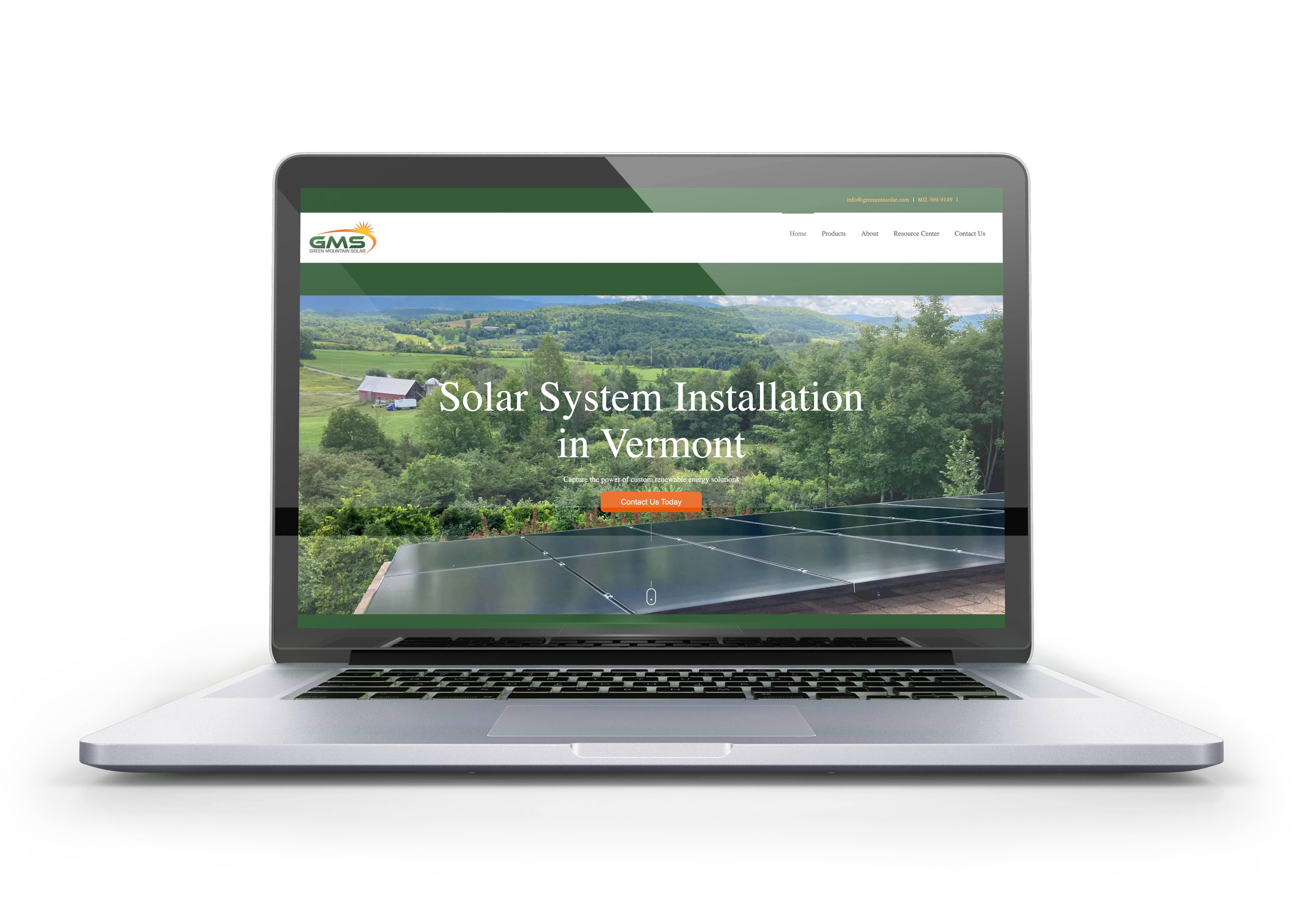 The old Green Mountain Solar website on a laptop