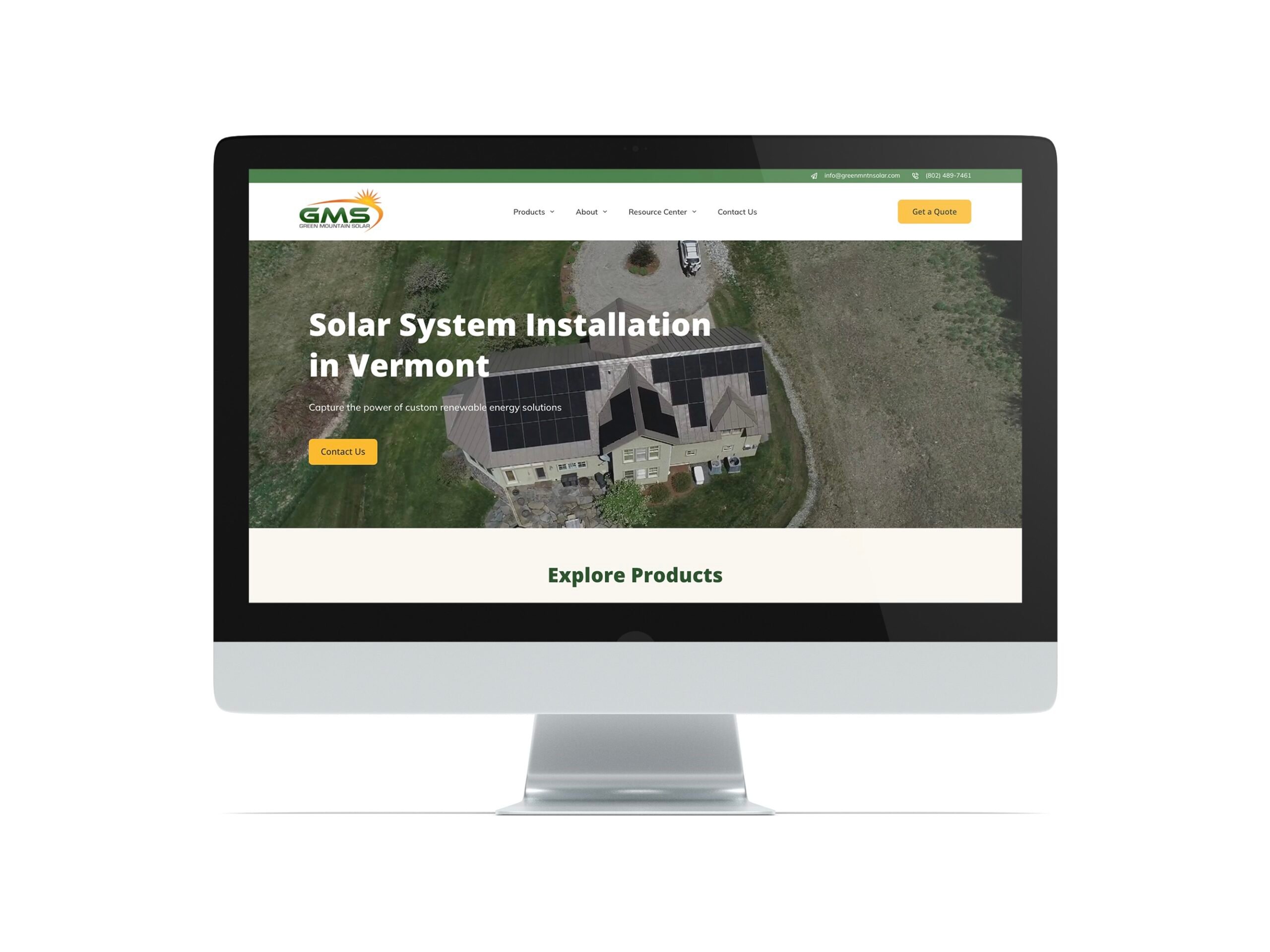 The new Green Mountain State Solar website homepage on a desktop computer