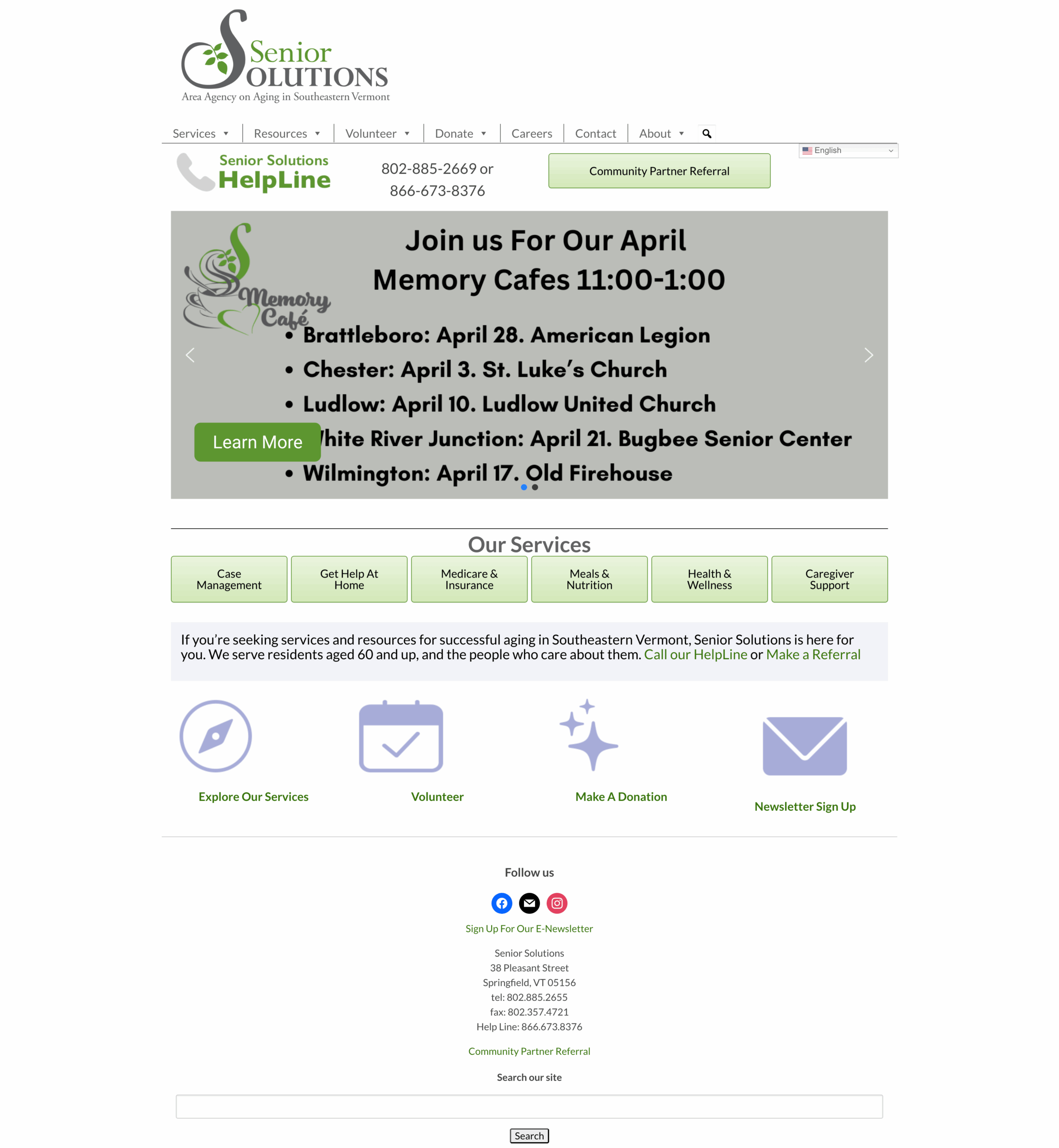 Screenshot of the old Senior Solutions homepage