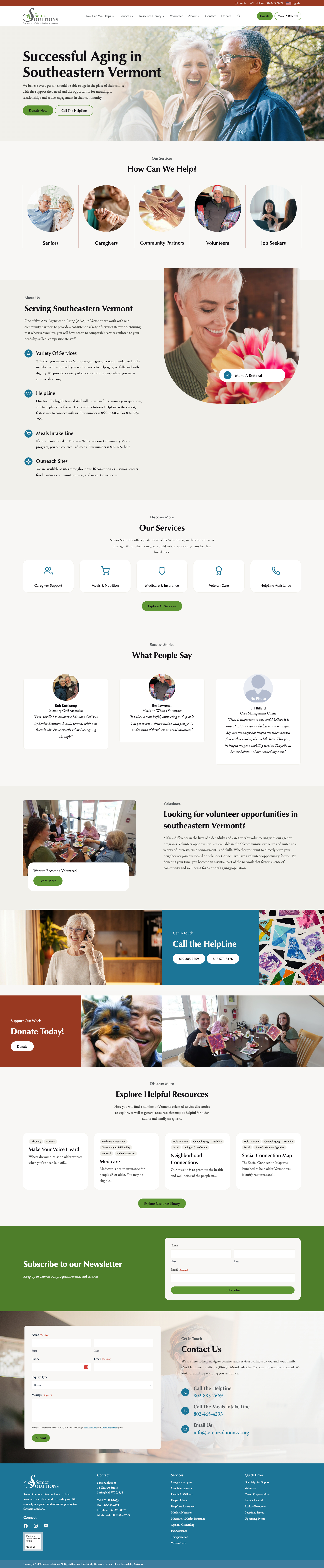 Screenshot of the new Senior Solutions homepage