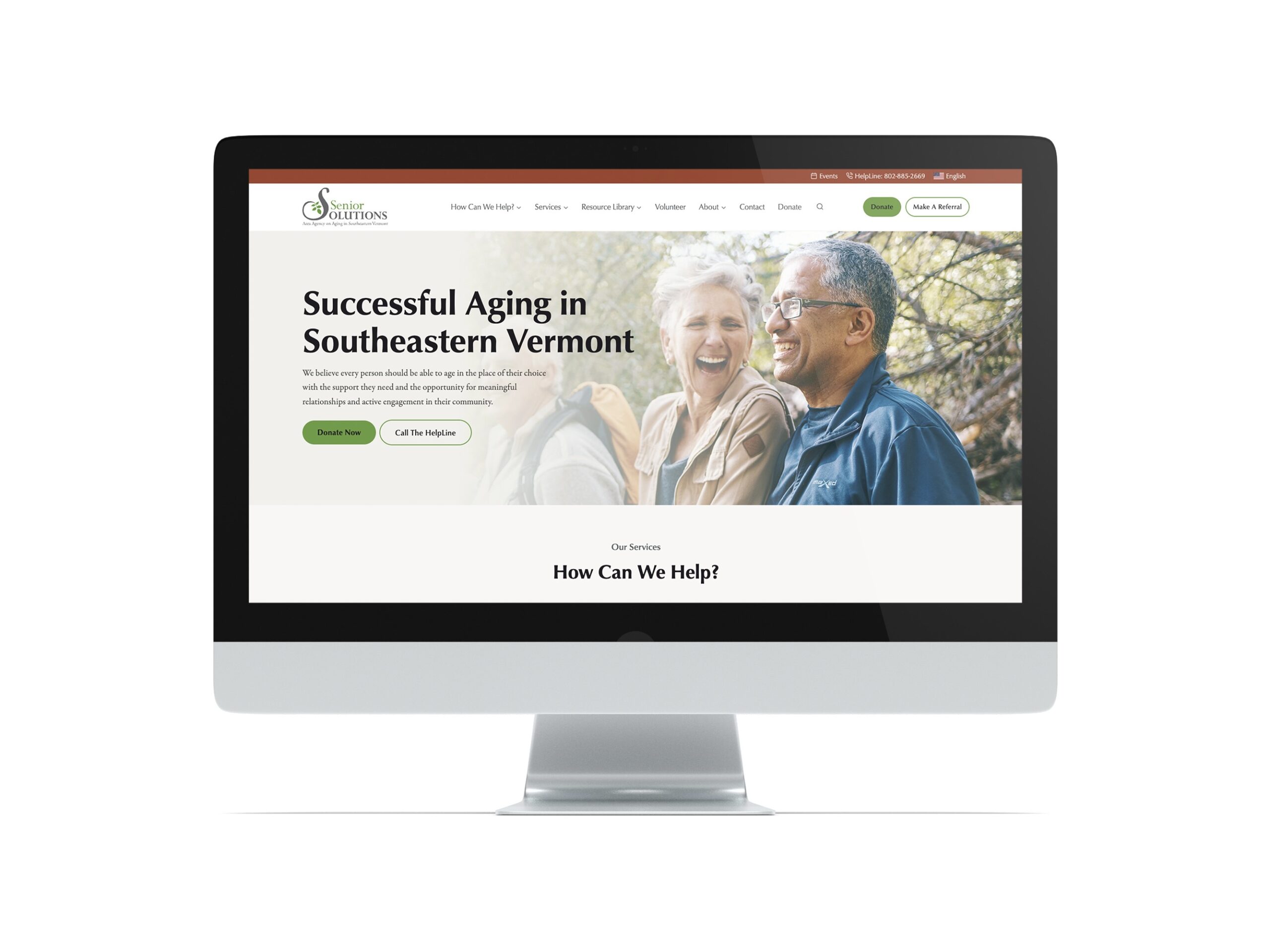 The new Senior Solutions homepage on a desktop computer
