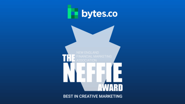The Bytes.co and NEFFIE Award logos on a gradient cobalt and navy blue background