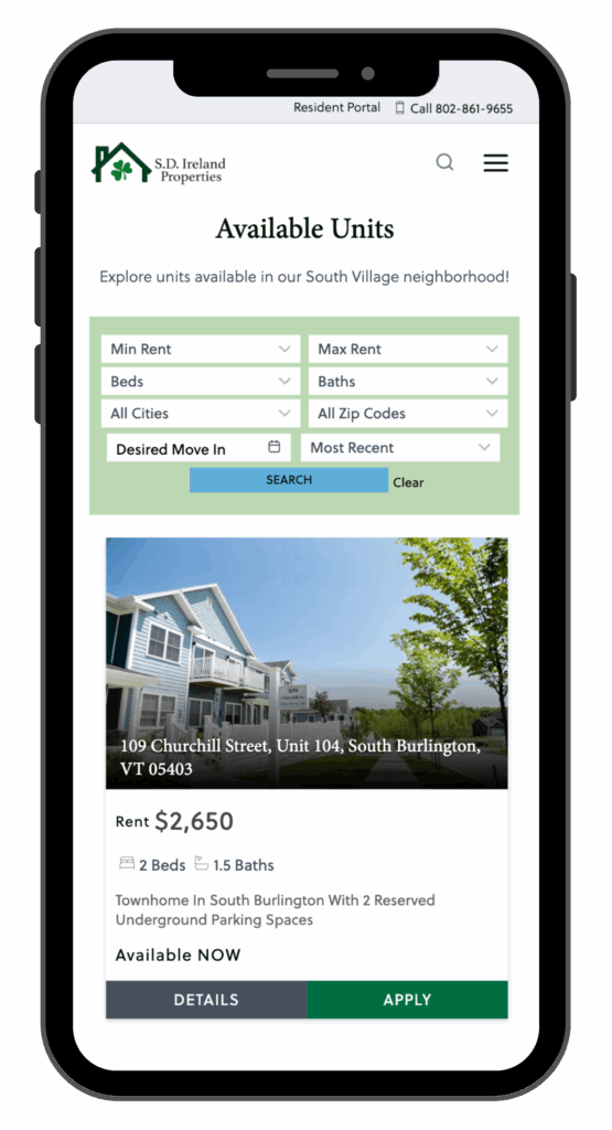 An iPhone displaying the South Village Neighborhood page