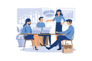 Illustration of a team marketing meeting at a professional company