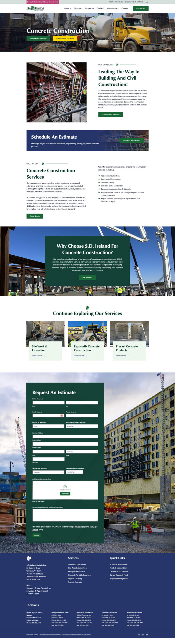 S.D. Ireland Concrete Construction Services page