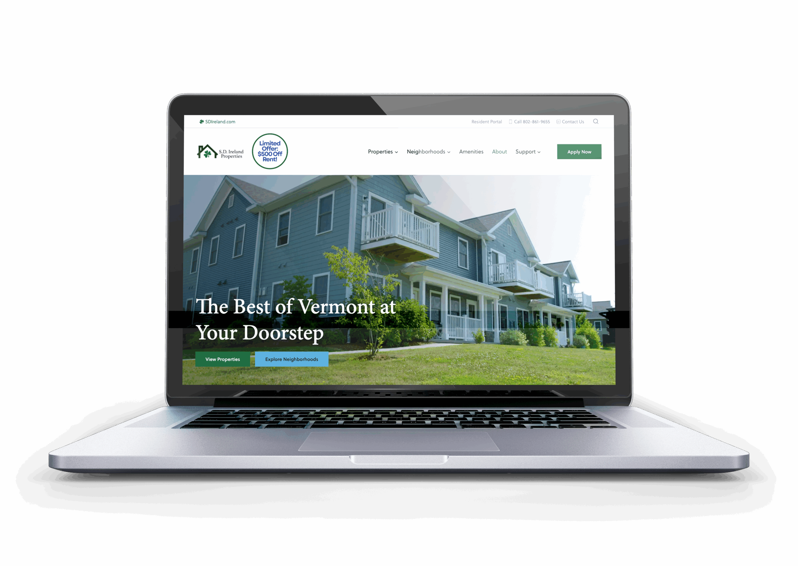 The new S.D. Ireland Properties homepage on a laptop