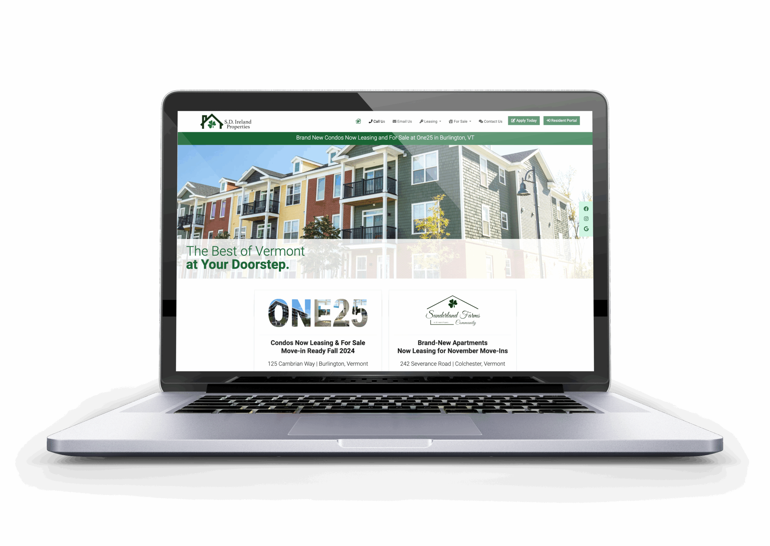 The S.D. Ireland Properties old website on a laptop