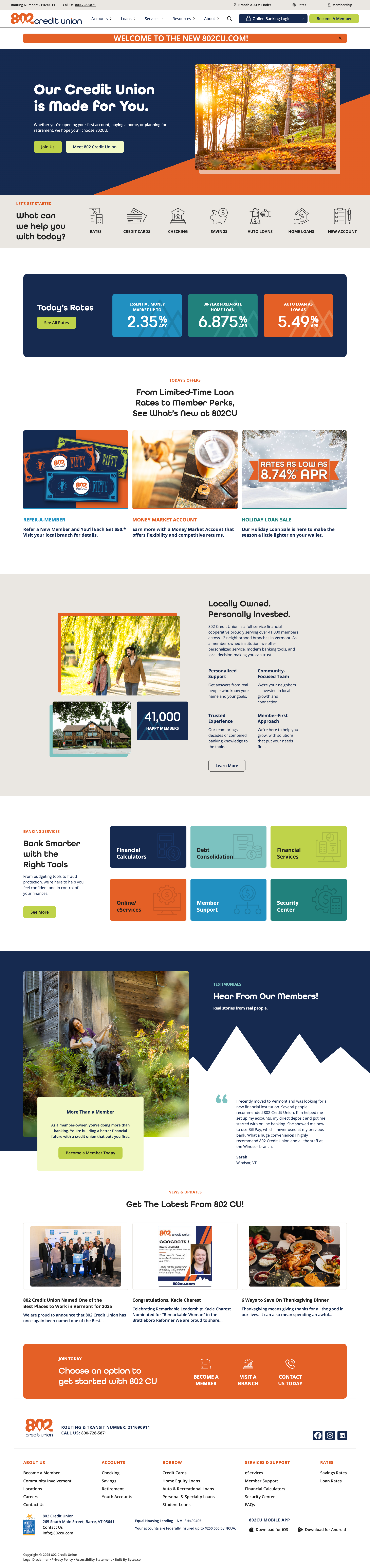 802 Credit Union homepage
