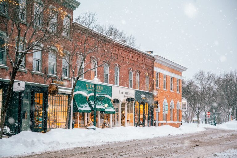 The town of Woodstock, Vermont in winter