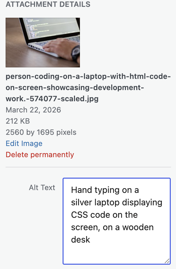 AI-generated alt text for an image in WordPress 7