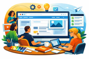 An illustration of an agency working together on a website