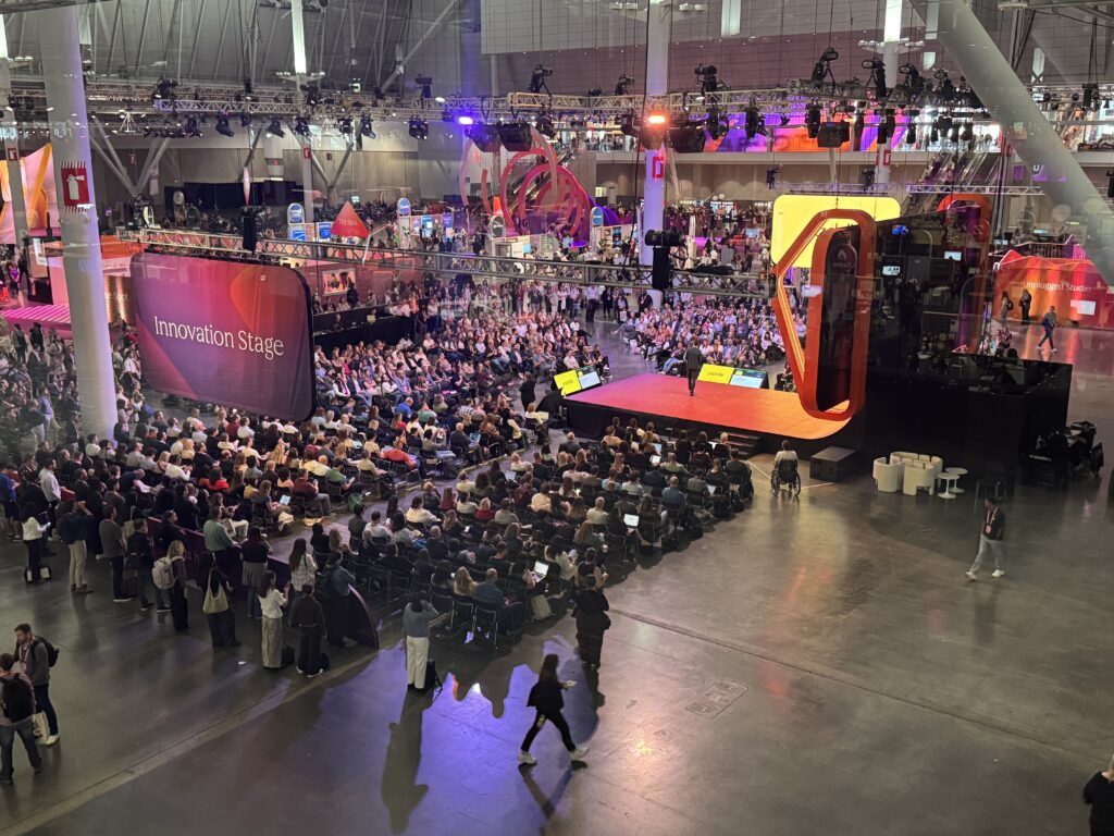 The Innovation Stage at Hubspot's UNBOUND conference seen from the Skywalk.